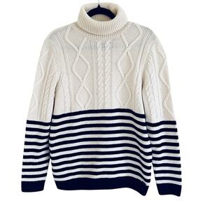 St. James Breton Striped Cable Knit Turtleneck Sweater Size 8
